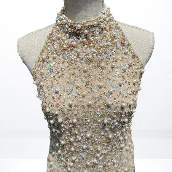 🌻NEW w.tags Adrianna Papell Beaded Halter Party Dress Size 6 | $275 Retail - Picture 3 of 16